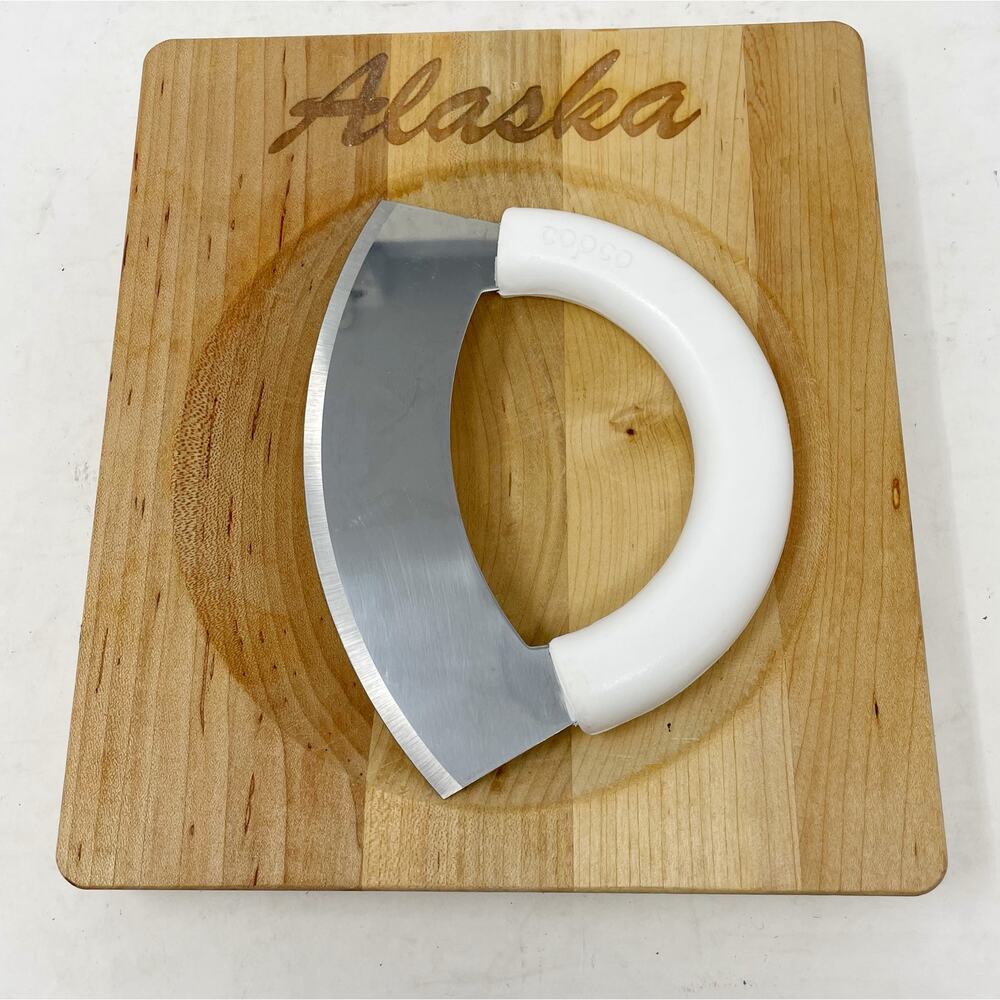 Copco Mezzaluna Ulu Knife & Alaska Concave Chopping Board Set Epicure